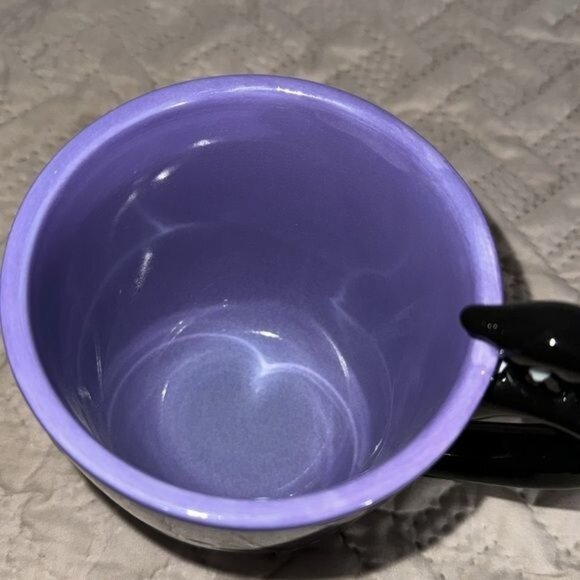 Purple Polka Dot Coffee Mug With Black Cat Handle - Picture 4 of 6